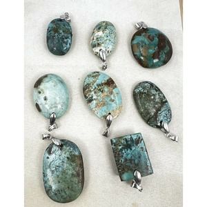 8 Natural Persian Turquoise Pendants Metal Stainless Steel Hook Bulk Lot